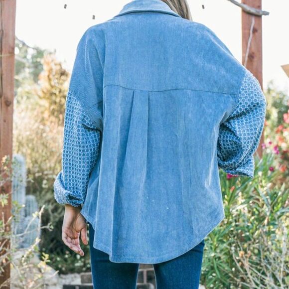 Cozy Corduroy Pockets Button Down Denim Jacket Shacket - Picture 9 of 14